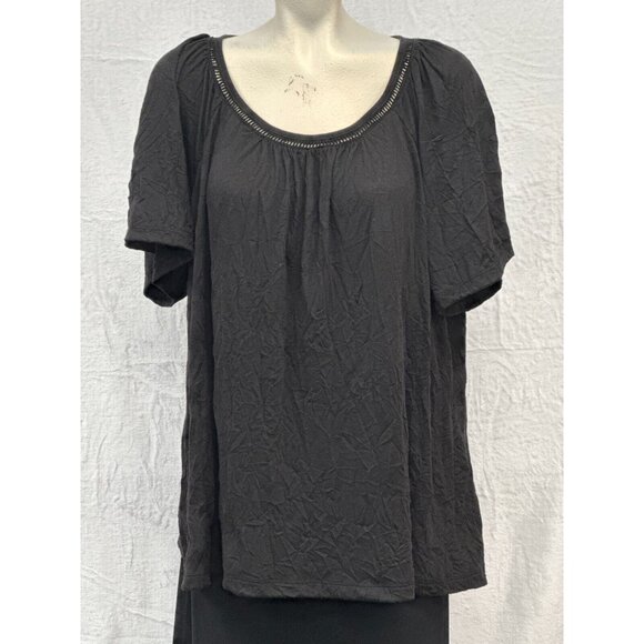 White Stag Womens Black Scoop Neck Pleated Blouse Plus Size 3X Polyester - Picture 1 of 8